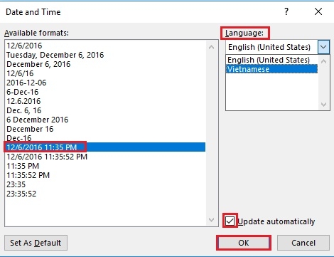 Cách chèn định dạng ngày, giờ vào văn bản trong Word 2013