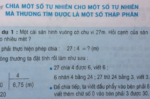 Giải bài Chia một số tự nhiên cho một số tự nhiên mà thương tìm được là một số thập phân