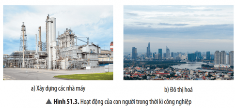 Đọc đoạn thông tin và quan sát Hình 51.3, hoàn thành các bảng sau về sự tác động của con người đến môi trường trong xã hội công nghiệp.