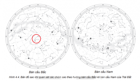 Hãy xác định chòm Gấu Bé trên bản đồ sao Hình 4.4.