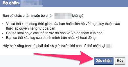 xác nhận bỏ chọn facebook