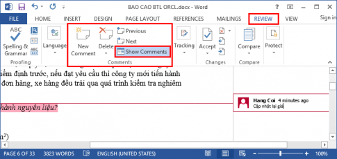 Hướng dẫn sử dụng comment trong Word