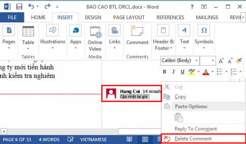 Hướng dẫn sử dụng comment trong Word