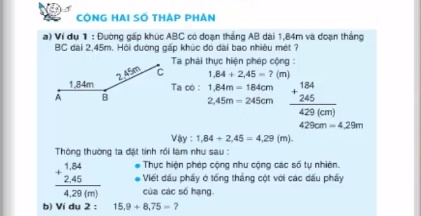 Giải bài Cộng hai số thập phân sgk toán 5 trang 49