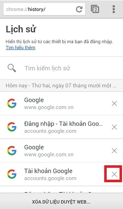 Cách xem lại và xóa lịch sử trình duyệt Chrome trên điện thoại Android