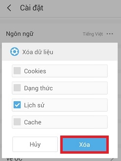 Cách xóa lịch sử trình duyệt Web của UC Browser trên điện thoại Android