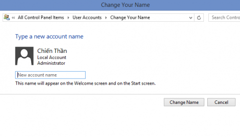 Hướng dẫn cách thay đổi tên người dùng trong Win 8