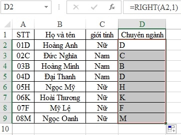 Cách sử dụng hàm Right, hàm Left trong Excel, có ví dụ minh họa