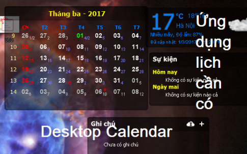 Desktop Calendar ứng dụng xem lịch hay cho window