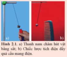 Trong Hình 2.1, thanh nam châm tác dụng lực lên vật bằng sắt mà không tiếp xúc với vật. Tương tự như vậy, chiếc lược tích diện tác dụng lực lên quả cầu tích điện cũng...