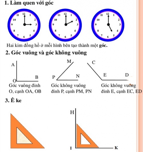 Giải bài góc vuông, góc không vuông