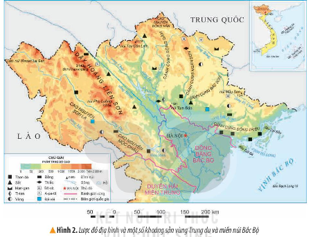 Đọc thông tin và quan sát hình 2, em hãy xác định vị trí của vùng Trung du và miền núi Bắc Bộ trên lược đồ. 