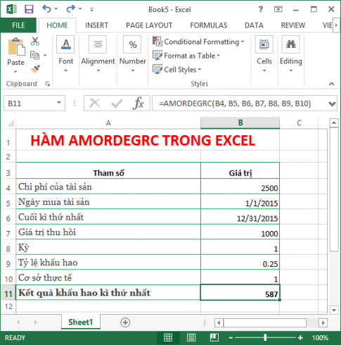 Hàm tính tiền lãi và khấu hao trong Excel