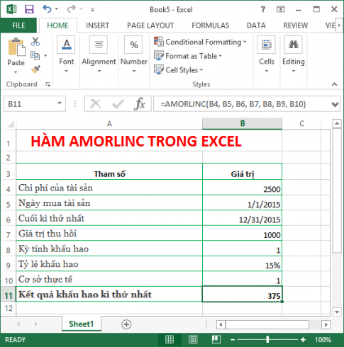 Hàm tính tiền lãi và khấu hao trong Excel