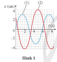 Cho hai vật dao động điều hoà (1) và (2) có đồ thị li độ thời gian như Hình 1.  a) Xác định biên độ, chu kì và tần số của hai dao động.  b) Xác định độ lệch pha của hai dao động ra đơn vị độ và rad....