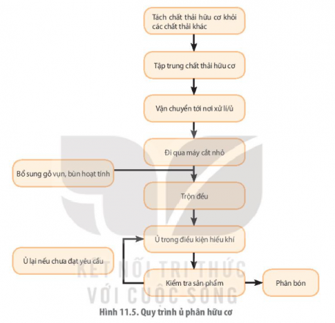 Dựa vào thông tin về quy trình ủ phân hữu cơ, kết hợp quan sát sơ đồ hình 11.5, em hãy chỉ ra các ưu điểm và nhược điểm