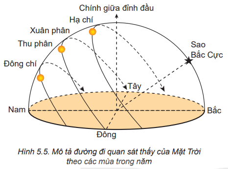 Dựa trên đường đi của Mặt Trời quan sát thấy từ Trái Đất, hãy thảo luận để giải thích câu sau: “Đêm tháng năm chưa nằm đã sáng. Ngày tháng mười chưa cười đã tối”.