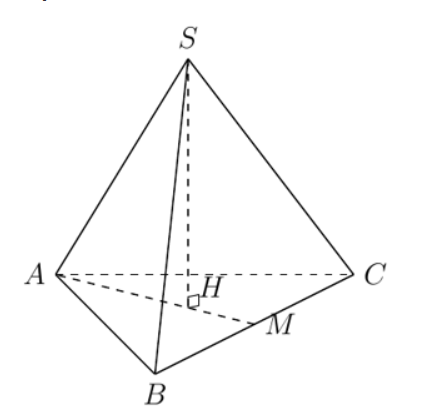 Cho khối chóp đều $S.ABC$, đáy có cạnh bằng a, cạnh bên bằng b. Tính thể tích của khối chóp đó. Từ đó suy ra thể tích của khối tứ diện đều có cạnh bằng a.