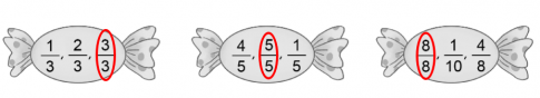 a) Viết mỗi phân số sau dưới dạng thương của hai số tự nhiên (theo mẫu): Mẫu: $\frac{5}{7}$ = 5 : 7 $\frac{1}{2}$ = ……….                                     $\frac{3}{4}$ = ……….                        $\frac{3}{10}$ = ……….                                     $\frac{11}{6}$ = ……….                        b) Trong mỗi nhóm các phân số cho dưới đây, em hãy khoanh vào phân số bằng 1: 