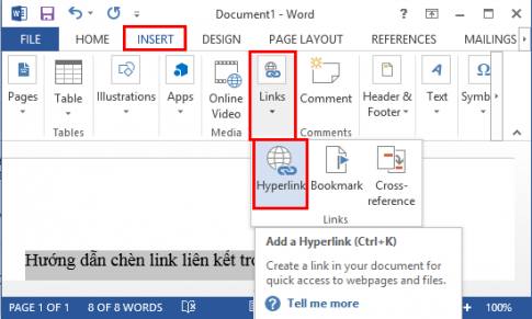 Hướng dẫn chèn hyperlink trong Word