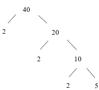 Ví dụ: Phân tích số 40 ra thừa số nguyên tố bằng cách viết “rẽ nhánh” và “theo cột dọc”.