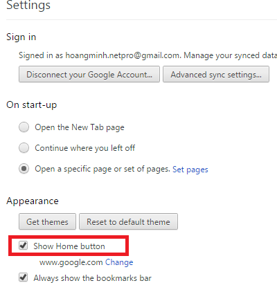 Hiện thị biểu tượng ngôi nhà trong chrome