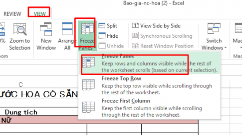 Cách cố định hàng và cột trong Excel 2013