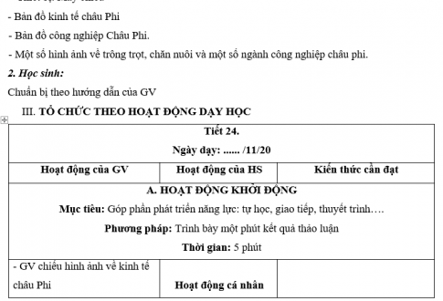 Giáo án VNEN bài Kinh tế châu Phi