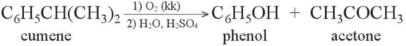Tính khối lượng phenol và acetone (theo kg) thu được khi oxi hoá 1 tấn cumene trong công nghiệp. Biết hiệu suất của phản ứng điều chế phenol và acetone từ cumene trong công nghiệp là 95%.