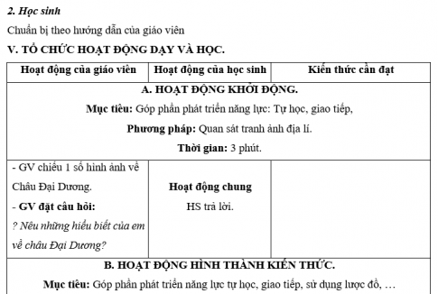 Giáo án VNEN bài Châu Đại Dương