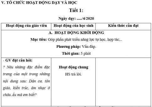 Giáo án VNEN bài Dân cư và xã hội châu Âu