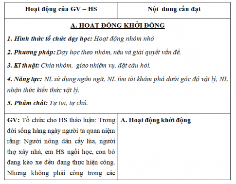 Giáo án VNEN bài Công cơ học - Công suất (T2)