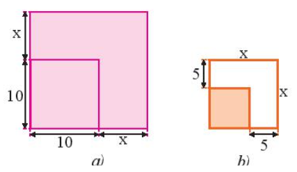 Câu 1:   a) Một mảnh vườn hình vuông có cạnh 10 m được mở rộng cả hai cạnh thêm x (m) như Hình 2a. Viết biểu thức (dạng đa thức thu gọn) biểu thị diện tích mảnh vườn sau khi mở rộng.  b) Một mảnh vườn hình vuông sau khi mở rộng mỗi cạnh 5 m thì được một mảnh vườn hình vuông với cạnh là x (m) như Hình 2b. Viết biểu thức (dạng đa thức thu gọn) biểu thị diện tích mảnh vườn trước khi mở rộng.