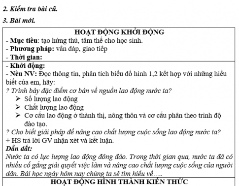 Giáo án VNEN bài Lao động việc làm và chất lượng cuộc sống