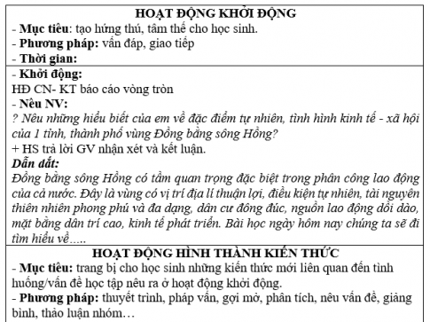 Giáo án VNEN bài Đồng bằng sông Hồng