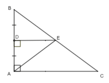 Cho tam giác ABC vuông tại A và D là trung điểm của AB. Từ D kẻ đường thẳng vuông góc với AB cắt BC tại E.