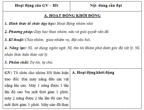 Giáo án VNEN bài Công cơ học - Công suất (T3)