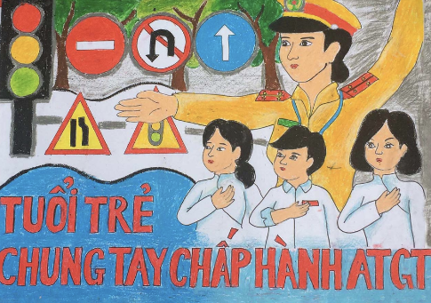 Thực hiện một SPMT tuyên truyền về chủ đề an toàn giao thông.