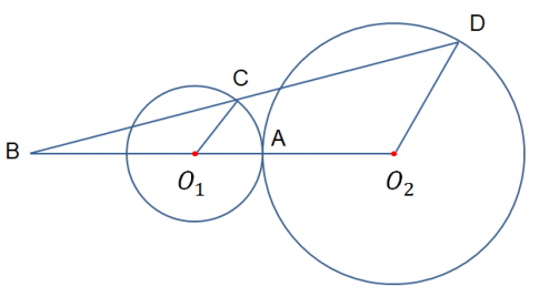 Tìm phép vị tự biến đường tròn ($O_{1}$; R) thành đường tròn ($O_{2}$; 2R). 