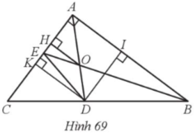 Cho tam giác ABC vuông tại A có AB = 8 cm, AC= 6 cm, có hai đường phân giác AD, BE cắt nhau tại O. Tính: a) Độ dài các đoạn thẳng AE, EC; b) Khoảng cách từ O đến đường thẳng AC; c) Độ dài đường phân giác AD (theo đơn vị centimét và làm tròn kết quả đến hàng phần mười); d) Diện tích tam giác DOE.