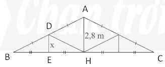 Một mái nhà được vẽ lại như Hình 13. Tính độ dài x trong hình mái nhà.