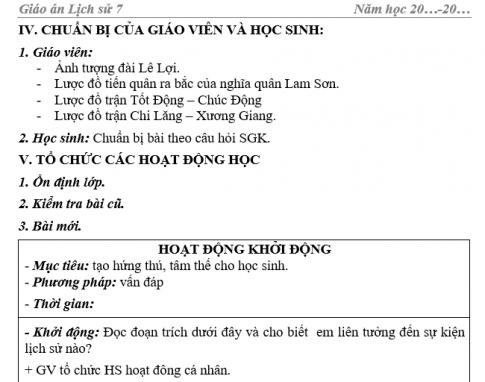 Giáo án VNEN bài Cuộc khởi nghĩa Lam Sơn ( 1418-1427)