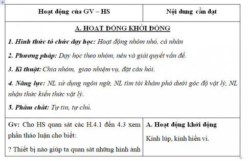 Giáo án VNEN bài Làm quen với thí nghiệm thực hành khoa học (T1)