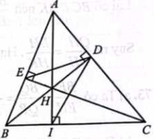 Cho tam giác ABC có ba góc nhọn, các đường cao BD và CE cắt nhau tại H. Chứng minh: a) ΔEBH ᔕ ΔDCH, ΔADE ᔕ ΔABC; b) DB là tia phân giác của góc EDI, với I là giao điểm của AH và BC.