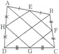 Cho tứ giác ABCD có E, F, G, H lần lượt là trung điểm của AB, BC, CD, DA. Điều kiện của tứ giác ABCD để tứ giác EFGH là hình chữ nhật là: A. BD = AC.                 B. AB ⊥ BC.                  C. BD ⊥ AC.                 D. AB = CD.