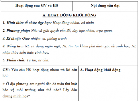 Giáo án VNEN bài Bảo vệ môi trường sống và bảo vệ thiên nhiên hoang dã (T5)