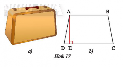  Mặt bên của một chiếc vali (Hình 17a) có dạng hình thang cân và được vẽ lại như Hình 17b. Biết hình thang đó có độ dài đường cao là 60 cm, cạnh bên là 61 cm và đáy lớn là 92 cm. Tính độ dài đáy nhỏ