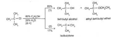 Bài 15.14: Tiến hành thí nghiệm nghiên cứu khả năng phản ứng của dẫn xuất tert-butyl chloride với dung dịch ethanol 80% ở 25 °C. Kết quả thí nghiệm thể hiện trong sơ đồ: