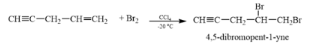 b) Khi cho hydrocarbon trên tác dụng với bromine trong CCl4 ở −20 °C thu được 4,5-dibromopent-1-yne theo phương trình phản ứng: