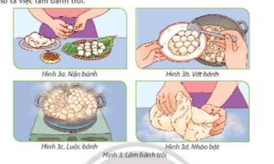 Sắp xếp các hình theo thứ tự thực hiện việc làm bánh trôi theo hình 3?